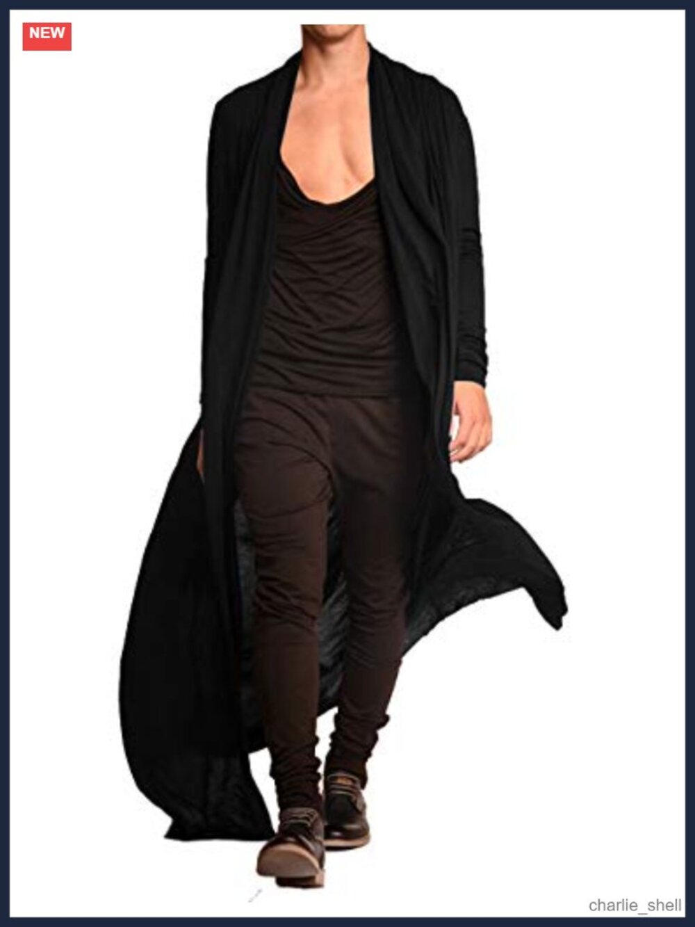 Men Lightweight Ruffle Shawl Collar Open Front Drape Cape Cardigan